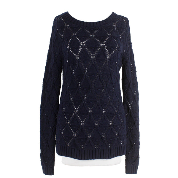 Tommy Hilfiger Sz S/P Navy Blue Red Textured Pullover 100% Cotton Knit Sweater
