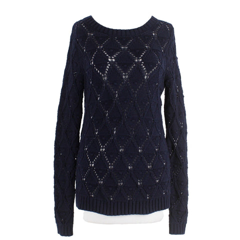Tommy Hilfiger Sz S/P Navy Blue Red Textured Pullover 100% Cotton Knit Sweater