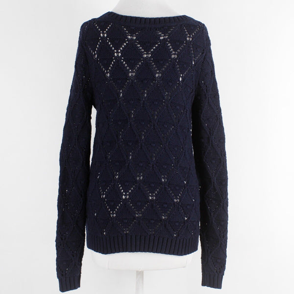 Tommy Hilfiger Sz S/P Navy Blue Red Textured Pullover 100% Cotton Knit Sweater