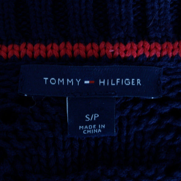 Tommy Hilfiger Sz S/P Navy Blue Red Textured Pullover 100% Cotton Knit Sweater