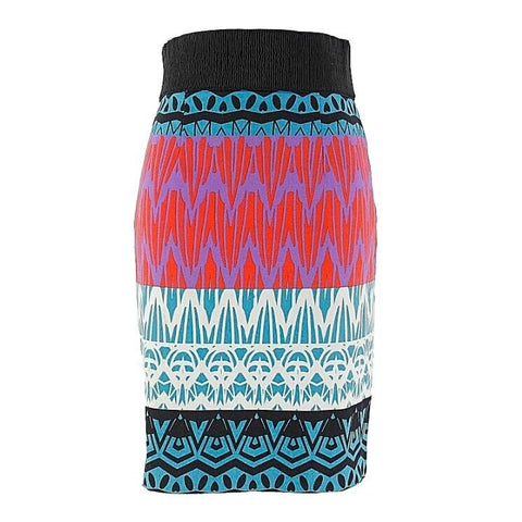 Tracy Reese Sz 8 Turquoise Black Red Multi Cotton Blend Geo Print Skirt