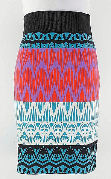 Tracy Reese Sz 8 Turquoise Black Red Multi Cotton Blend Geo Print Skirt