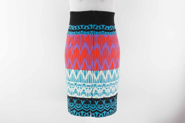 Tracy Reese Sz 8 Turquoise Black Red Multi Cotton Blend Geo Print Skirt