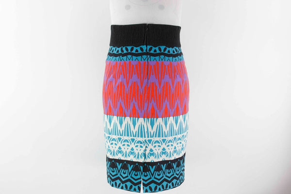 Tracy Reese Sz 8 Turquoise Black Red Multi Cotton Blend Geo Print Skirt