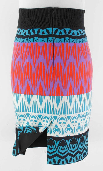 Tracy Reese Sz 8 Turquoise Black Red Multi Cotton Blend Geo Print Skirt