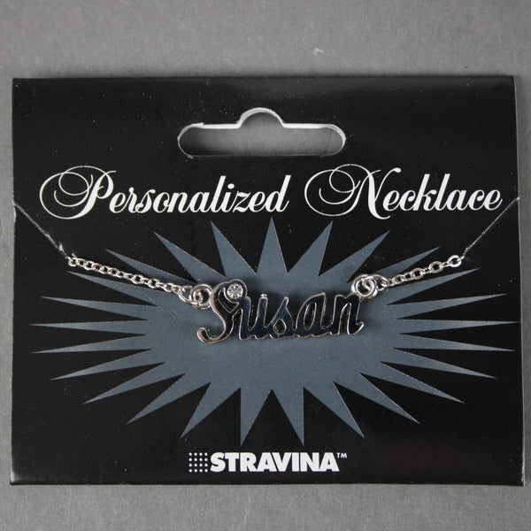 SUSAN Name NEW Silvertone Rhinestone 14.5" w 4.5" Multi Ring Extender Necklace