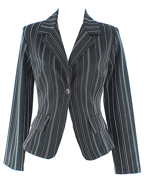 Modern Essentials Sz 5 Black Aqua Multi Stripe Polyester Spandex Jacket