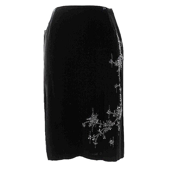 Bloomingdale's NOW NEW $248 Sz 6 Black Rayon Silk Velvet Sequin Beaded Lux Skirt