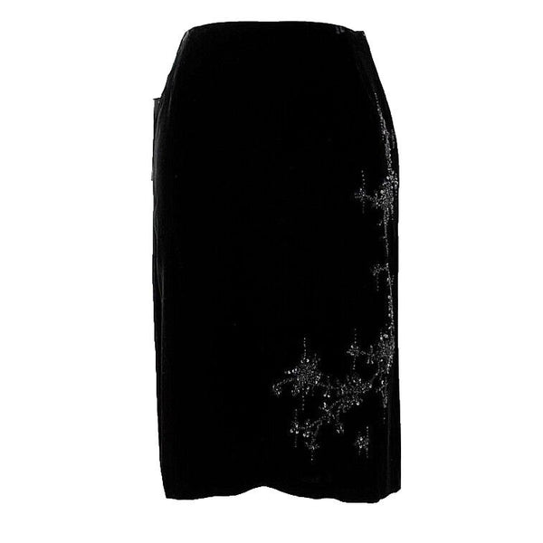 Bloomingdale's NOW NEW $248 Sz 6 Black Rayon Silk Velvet Sequin Beaded Lux Skirt