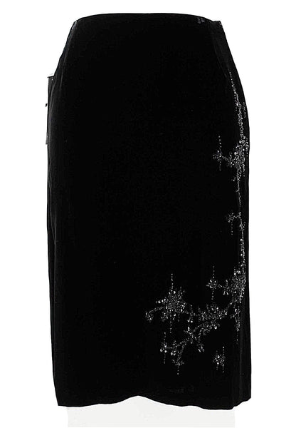 Bloomingdale's NOW NEW $248 Sz 6 Black Rayon Silk Velvet Sequin Beaded Lux Skirt