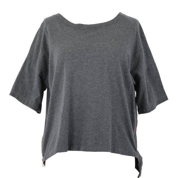 Etienne Marcel Top Sz M Gray Red Zipper Detail Crop Hi Lo 100% Cotton Top