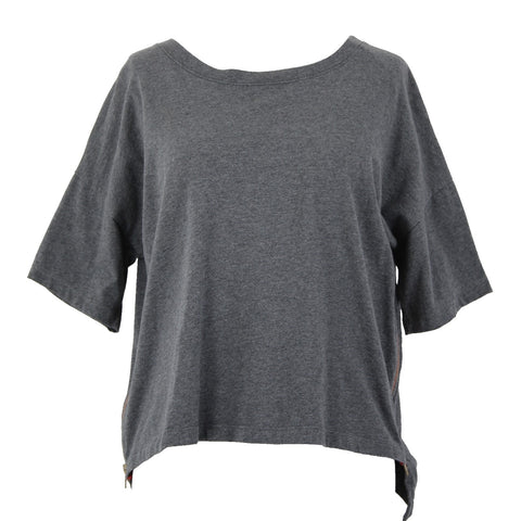 Etienne Marcel Top Sz M Gray Red Zipper Detail Crop Hi Lo 100% Cotton Top