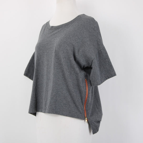 Etienne Marcel Top Sz M Gray Red Zipper Detail Crop Hi Lo 100% Cotton Top