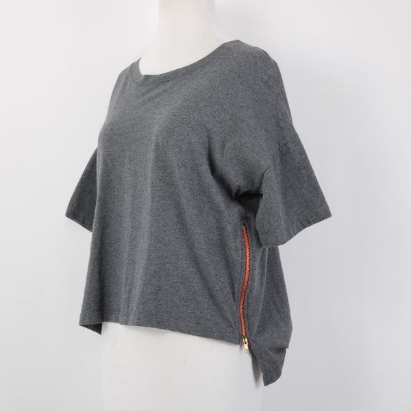 Etienne Marcel Top Sz M Gray Red Zipper Detail Crop Hi Lo 100% Cotton Top