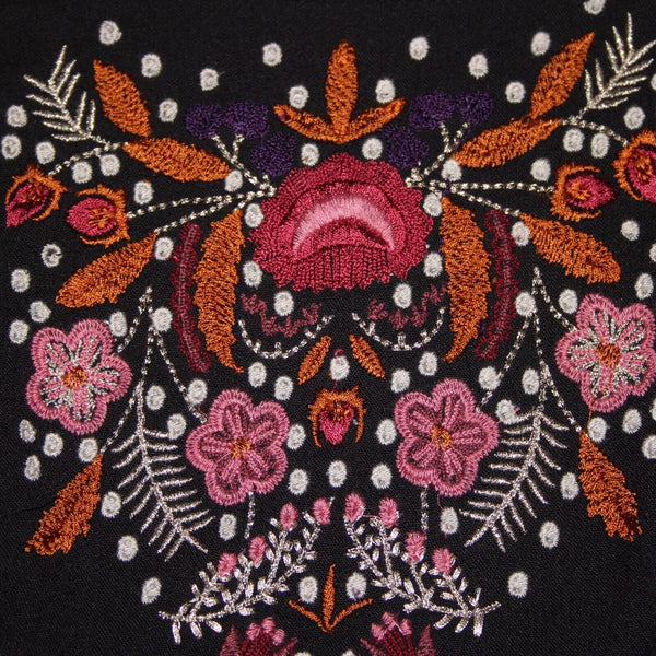 Free People Sz SP Black Burgundy Multi Embroidered 100% Rayon Bohemian Dress