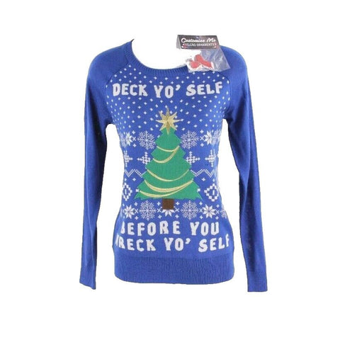 Well Worn Sz XS NEW Hook Latch Ornaments Blue Multi Acrylic Holiday Sweater
