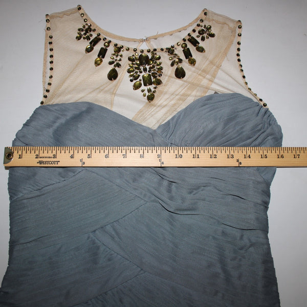 Adrianna Papell Dress NEW $198 Sz 10 Gray Tan Mesh Green Ruch Beaded 100% Poly