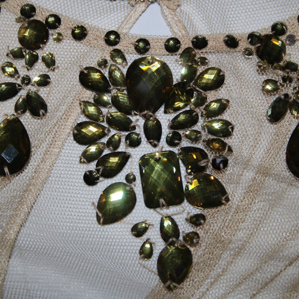 Adrianna Papell Dress NEW $198 Sz 10 Gray Tan Mesh Green Ruch Beaded 100% Poly