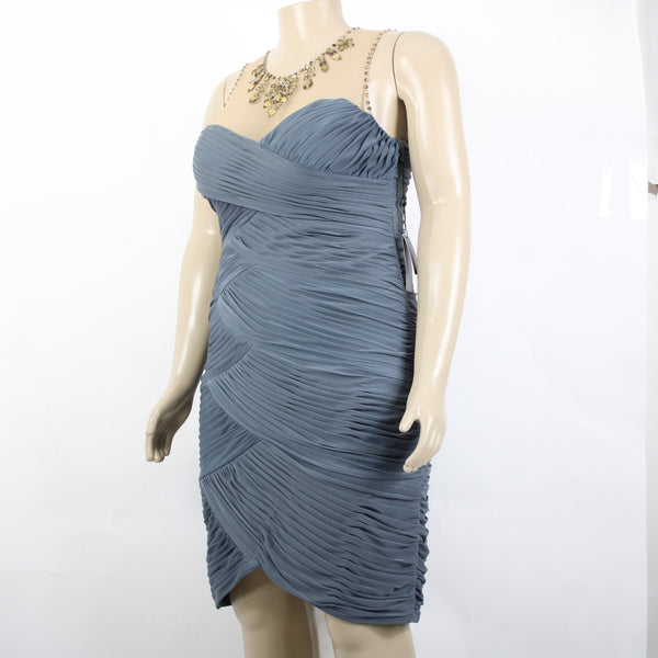 Adrianna Papell Dress NEW $198 Sz 10 Gray Tan Mesh Green Ruch Beaded 100% Poly