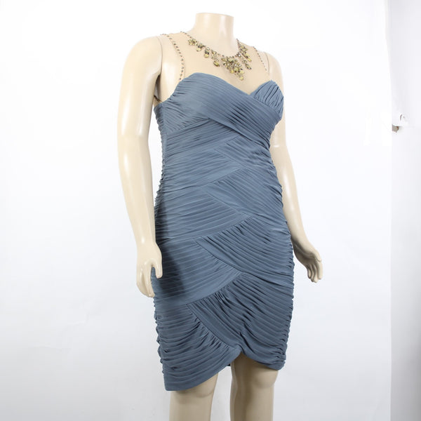 Adrianna Papell Dress NEW $198 Sz 10 Gray Tan Mesh Green Ruch Beaded 100% Poly