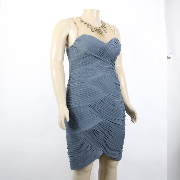 Adrianna Papell Dress NEW $198 Sz 10 Gray Tan Mesh Green Ruch Beaded 100% Poly