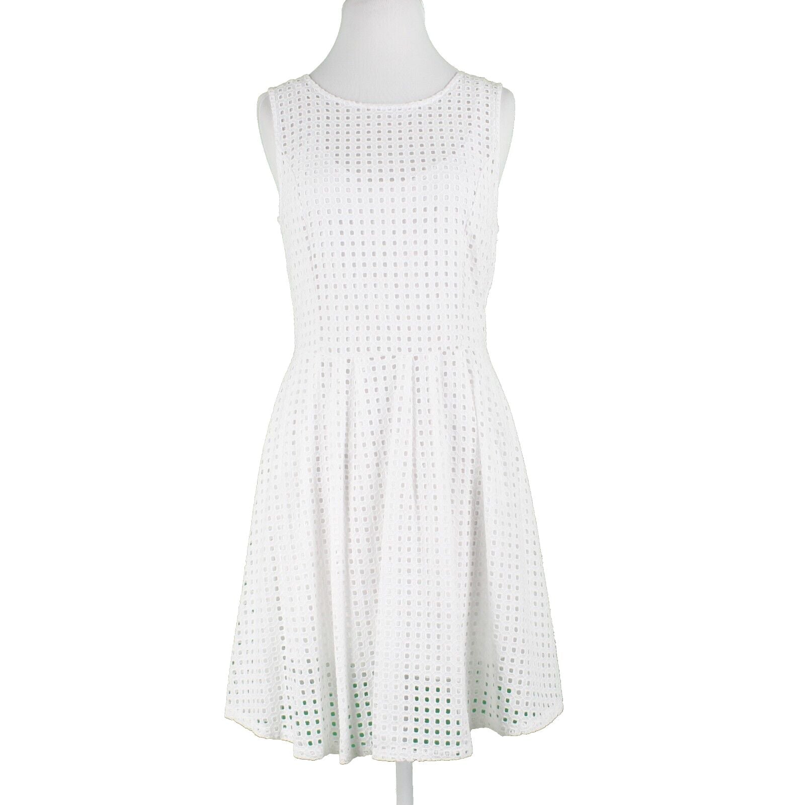 Halogen Sz MP White Lace Eyelet Overlay Lined Fit n Flare Cotton Rayon Lnd Dress