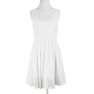 Halogen Sz MP White Lace Eyelet Overlay Lined Fit n Flare Cotton Rayon Lnd Dress