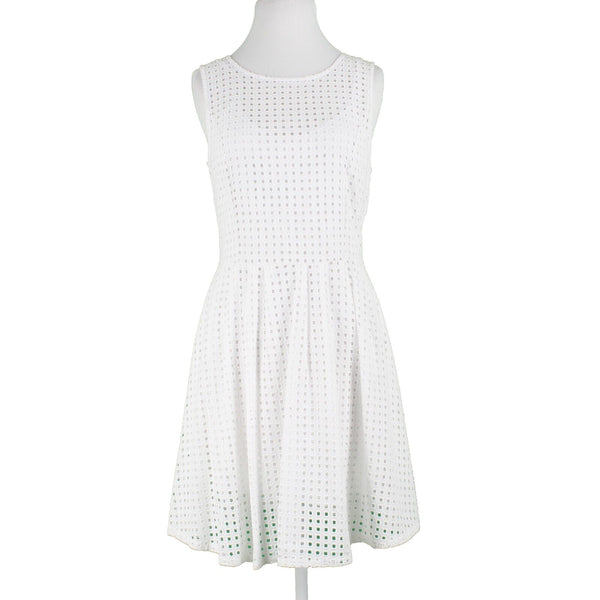 Halogen Sz MP White Lace Eyelet Overlay Lined Fit n Flare Cotton Rayon Lnd Dress