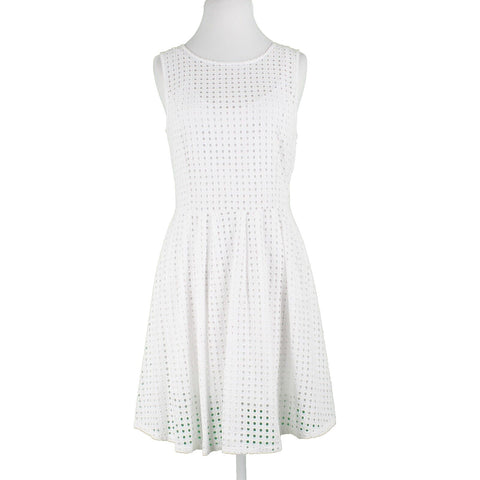 Halogen Sz MP White Lace Eyelet Overlay Lined Fit n Flare Cotton Rayon Lnd Dress