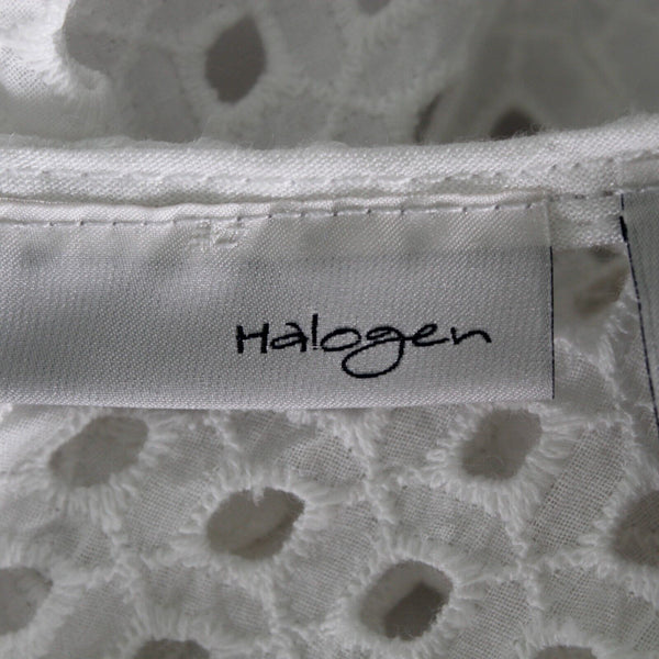 Halogen Sz MP White Lace Eyelet Overlay Lined Fit n Flare Cotton Rayon Lnd Dress