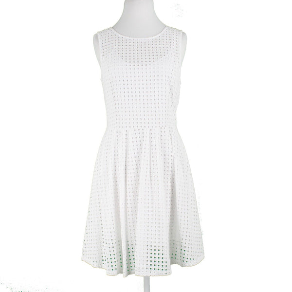 Halogen Sz MP White Lace Eyelet Overlay Lined Fit n Flare Cotton Rayon Lnd Dress