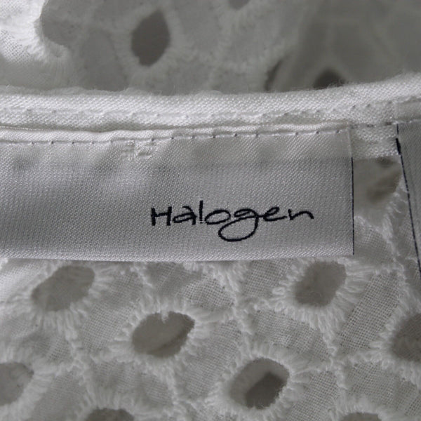Halogen Sz MP White Lace Eyelet Overlay Lined Fit n Flare Cotton Rayon Lnd Dress