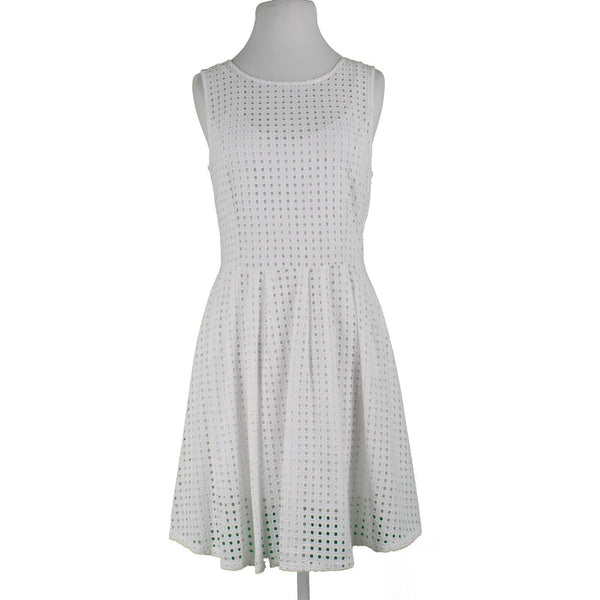 Halogen Sz MP White Lace Eyelet Overlay Lined Fit n Flare Cotton Rayon Lnd Dress
