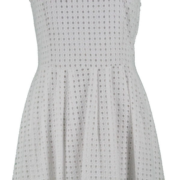 Halogen Sz MP White Lace Eyelet Overlay Lined Fit n Flare Cotton Rayon Lnd Dress
