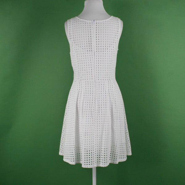 Halogen Sz MP White Lace Eyelet Overlay Lined Fit n Flare Cotton Rayon Lnd Dress