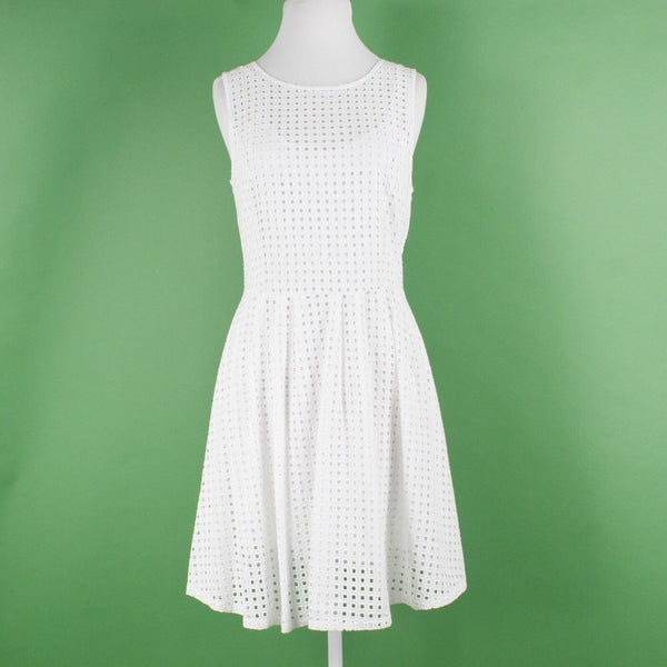 Halogen Sz MP White Lace Eyelet Overlay Lined Fit n Flare Cotton Rayon Lnd Dress