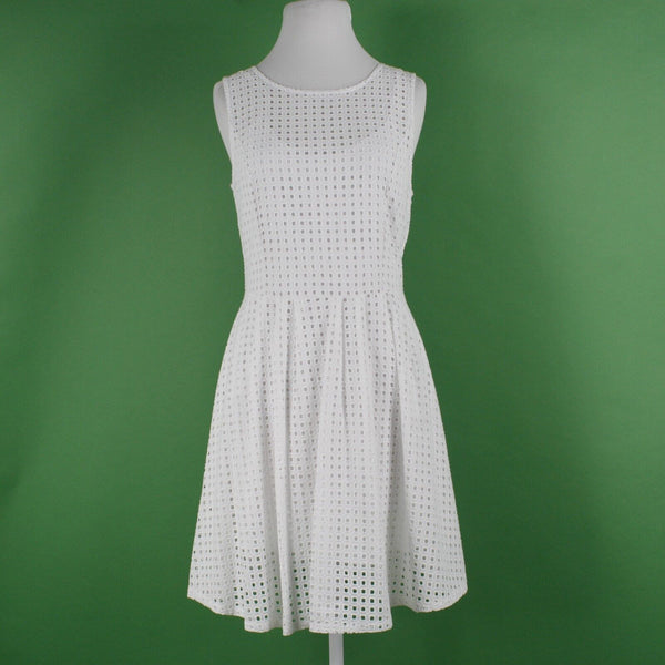 Halogen Sz MP White Lace Eyelet Overlay Lined Fit n Flare Cotton Rayon Lnd Dress