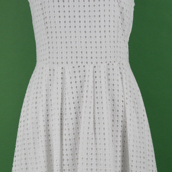 Halogen Sz MP White Lace Eyelet Overlay Lined Fit n Flare Cotton Rayon Lnd Dress