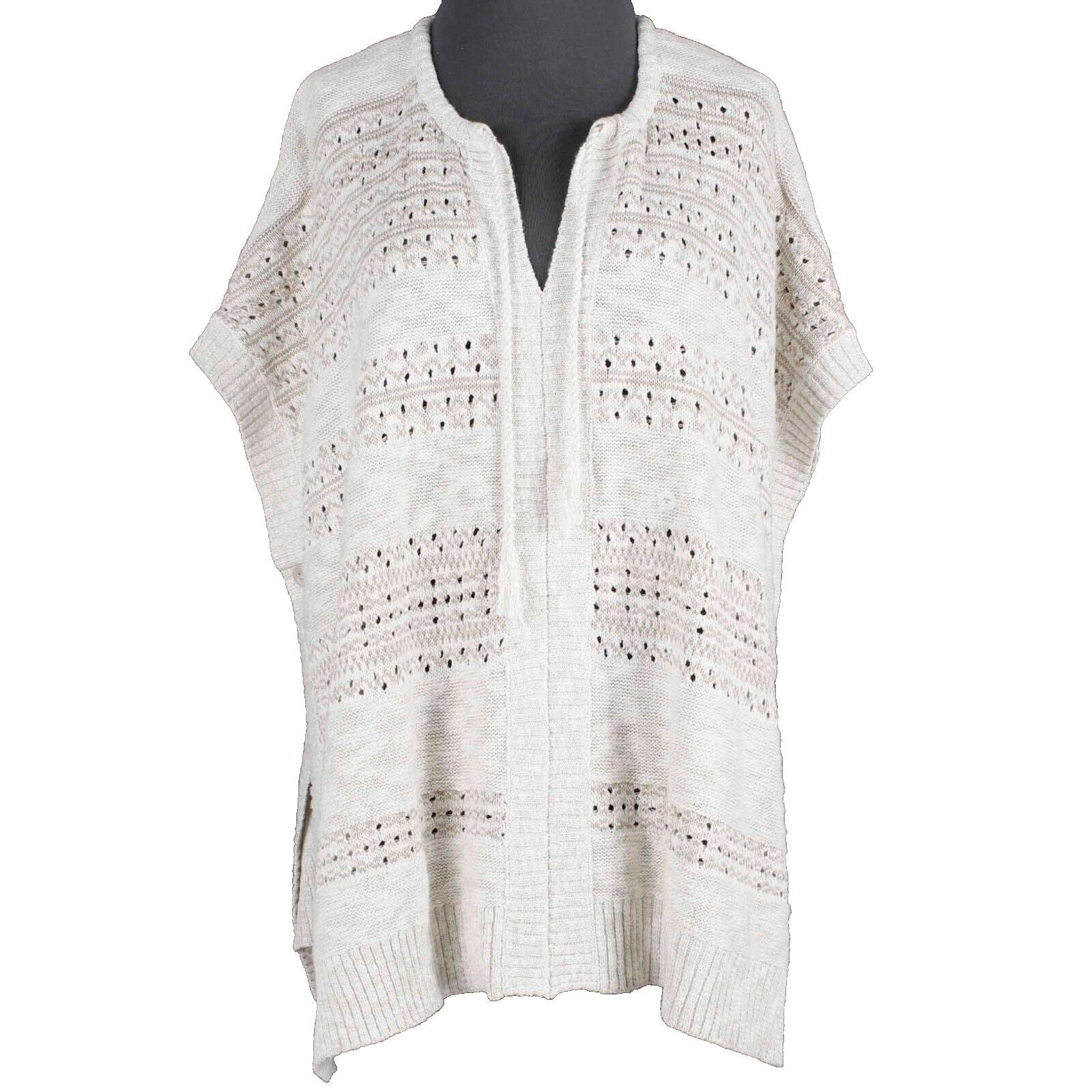 Eddie Bauer NEW $80 Sz XS Cream Tan Poncho Pullover Cotton Acrylic Wrap Sweater