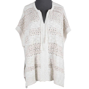 Eddie Bauer NEW $80 Sz XS Cream Tan Poncho Pullover Cotton Acrylic Wrap Sweater