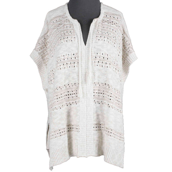 Eddie Bauer NEW $80 Sz XS Cream Tan Poncho Pullover Cotton Acrylic Wrap Sweater