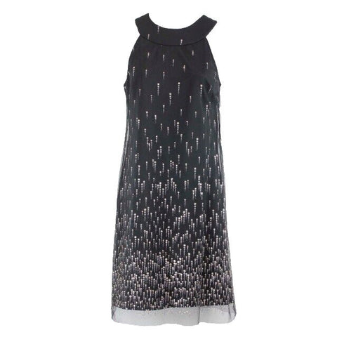 SL Fashions Sz 4P NEW $99 Black Gold Silver Glitter Mesh Overlay Polyester Dress