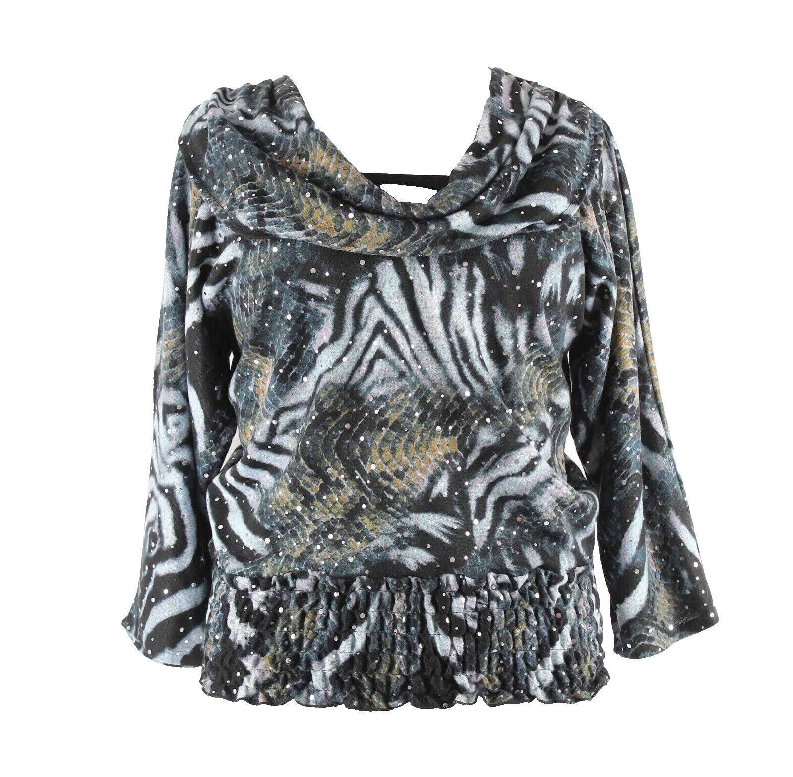 Isabella Rodriguez Sz XL Black Multi Silver Dots Smocked Poly Blend Top