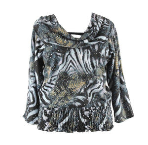 Isabella Rodriguez Sz XL Black Multi Silver Dots Smocked Poly Blend Top