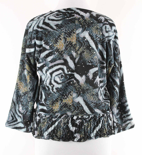 Isabella Rodriguez Sz XL Black Multi Silver Dots Smocked Poly Blend Top