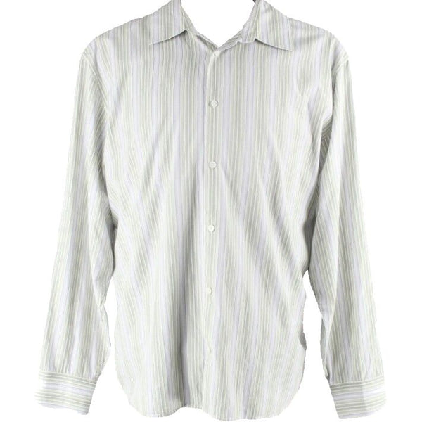 Calvin Klein Sz 2X White Lime Multi Classic Fit Button Up 100% Cotton Shirt