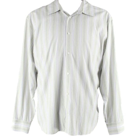 Calvin Klein Sz 2X White Lime Multi Classic Fit Button Up 100% Cotton Shirt