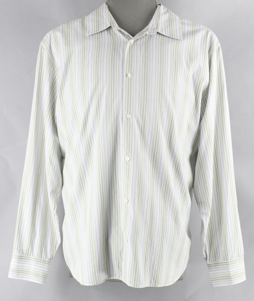 Calvin Klein Sz 2X White Lime Multi Classic Fit Button Up 100% Cotton Shirt