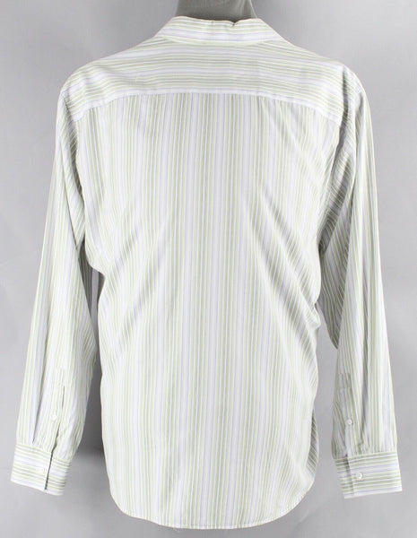 Calvin Klein Sz 2X White Lime Multi Classic Fit Button Up 100% Cotton Shirt