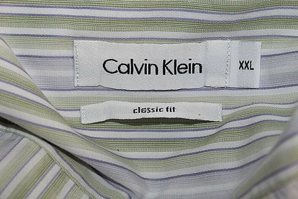 Calvin Klein Sz 2X White Lime Multi Classic Fit Button Up 100% Cotton Shirt